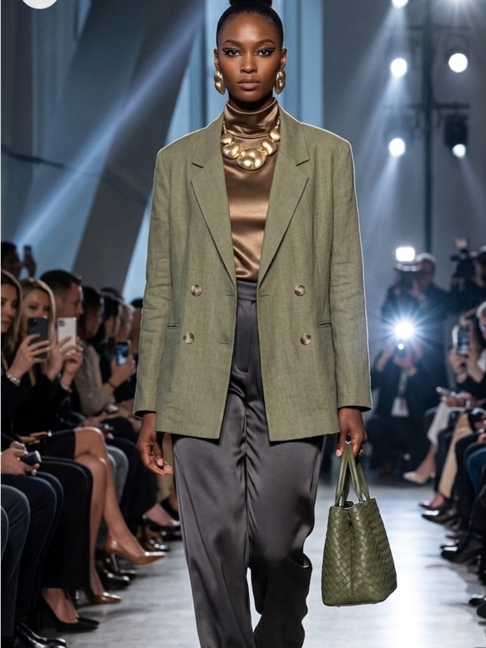 Dolan Linen Blend Double Breasted Blazer in Green Size Large